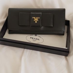 Prada Black Saffiano Bow Wallet